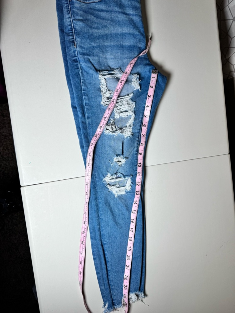 American Eagle Light Blue Distressed Stretch Skinny Jeans - Women 14 - Picture 4 of 8
